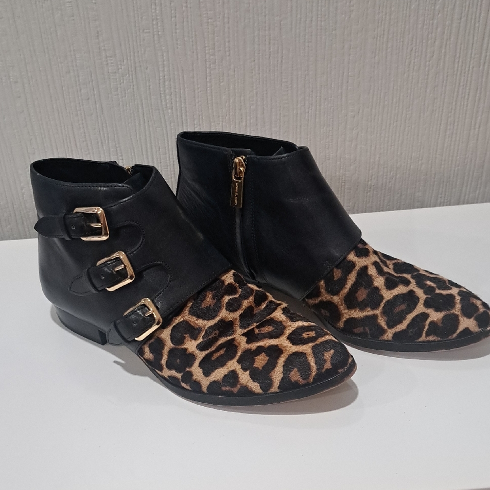 Michael Kors Black and Leopard Print Ankle Boots
